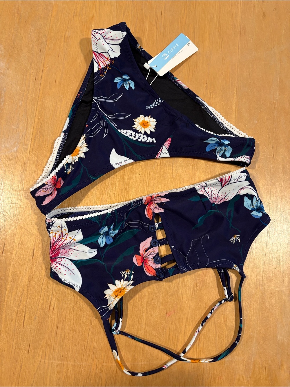 Cupshe Navy Floral Cutout Bikini Set